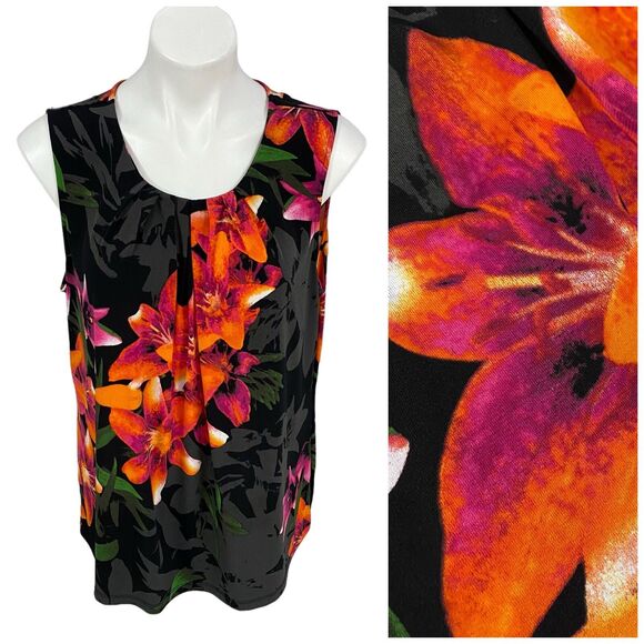 Worthington Top Womens XL Tropical Hawaiian Shirt Work Office Sleeveless Blouse - Picture 12 of 15